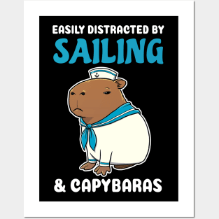 Easily Distracted by Sailing and Capybaras Cartoon Posters and Art